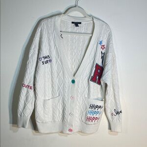 Forever 21 Y2K Preppy Cardigan M Rare Varsity Patch Embroidered
